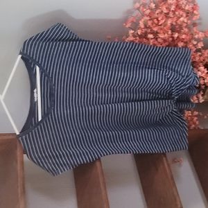 Blue and white striped top with twist knot